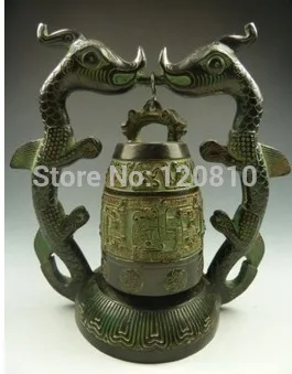 

Collectibles Decorated Handwork Old Copper Craved Dragon&Bell Cute Statue