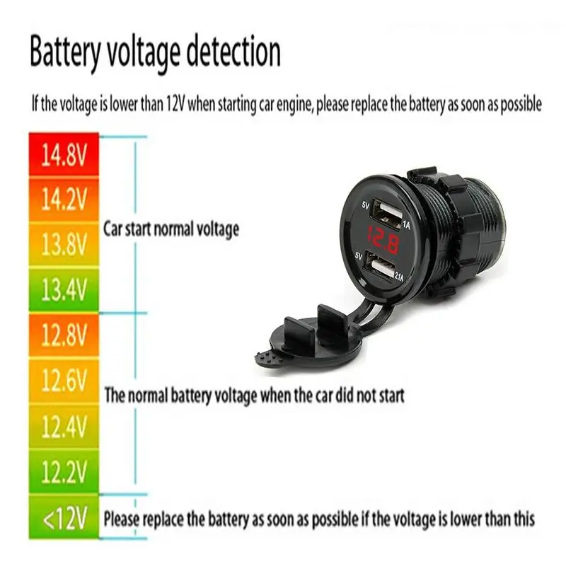 12 В в DC мотоцикл 3.1A Dual USB светодио дный LED Зарядное устройство Разъем Напряжение вольтметр Панель Прямая