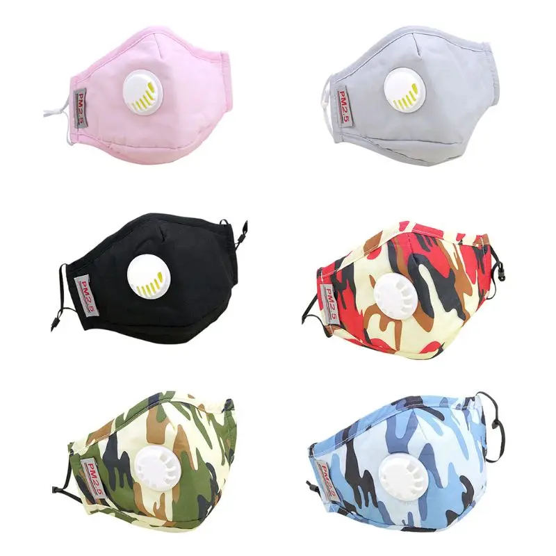 Unisex adulto PM2.5 la boca de algodón máscara reemplazable filtro de aire de carbono de camuflaje impreso Color sólido boca mufla respirador