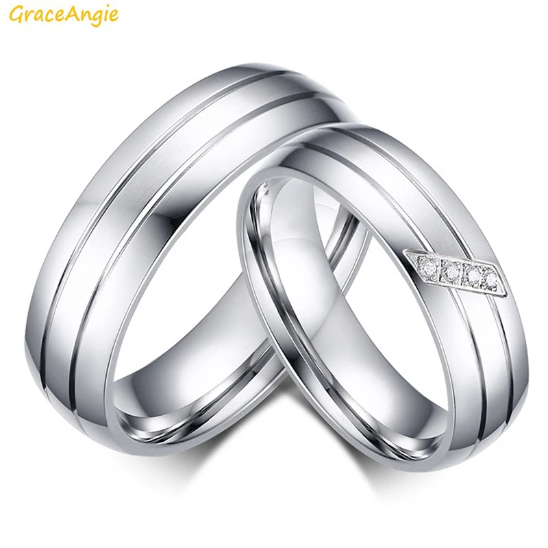 

GraceAngie 1PC Titanium Steel Metal Color Simplicity Korean Style Couple Lover Rings Commitment Jewelry Present Women Girls Men