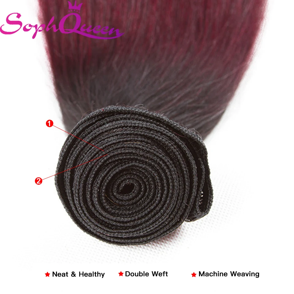 Soph Queen Hair Brazilian T1B/99J Pre-Colored Straight Hair Bundles With Closure Remy Human Hair Weave With Closure Double Weft Soph Queen Hair Brazilian T1B/99J Pre-Colored Straight Hair Bundles With Closure Remy Human Hair Weave With Closure Double Weft
