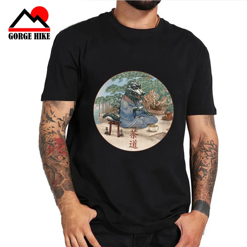 

2019 Chinese Culture men shirt Anime DemonTshirt Monster Zen Teaism Kaiju Tea ceremony t shirt Japan dragon Monster Kaiju Gift