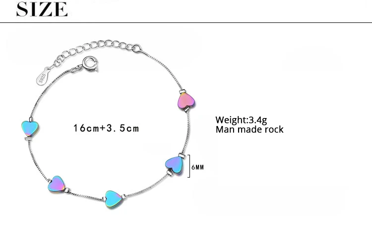 Очаровательные милые цветные браслеты из стерлингового серебра в форме сердца для женщин, модные ювелирные изделия в Корейском стиле
