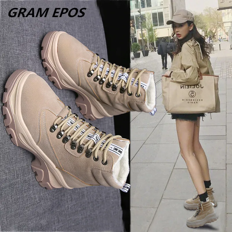 

GRAM EPOS 2018 Hot New Autumn Early Winter Shoes Women Flat Heel Boots Fashion Keep warm Women's Boots Brand Woman Ankle Botas