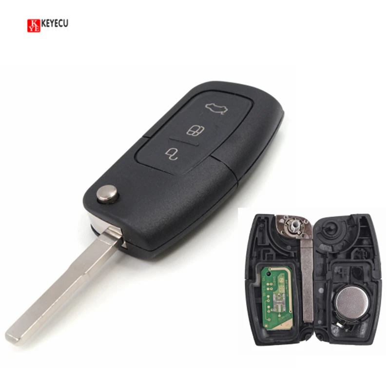 Брелок KEYECU 10 шт. 3 кнопки 433 МГц с чипом 4D60 для Ford Focus Monde Fiesta Galaxy C/S Max Uncut HU101 Blade|chip