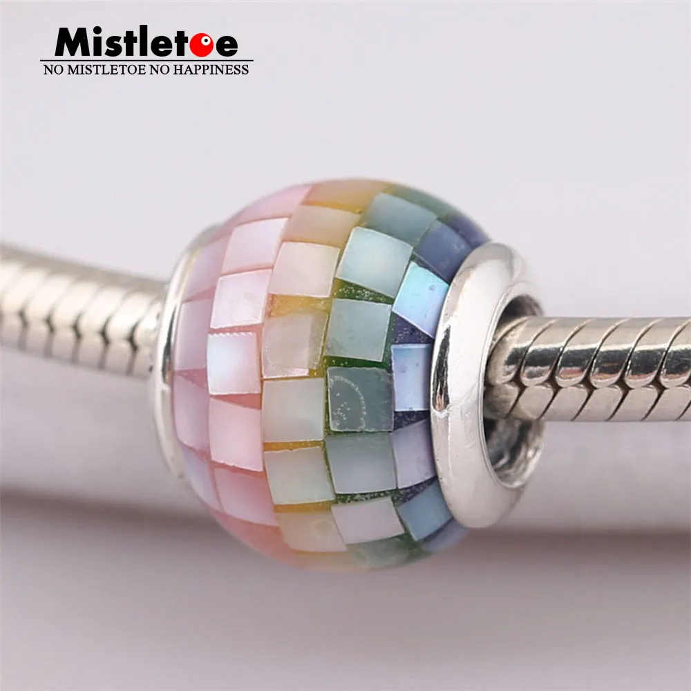 

Mistletoe Jewelry 925 Sterling Silver Multi-Color Mosaic Charm, Multi-Colored CZ Bead Fit European Bracelet