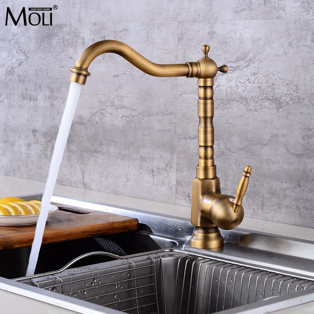 Kitchen Sink Faucet Antique Bronze Finished Hot and Cold Water Mixer Crane With Pop Up Kitchen Sink Faucet Antique Bronze Finished Hot and Cold Water Mixer Crane With Pop Up