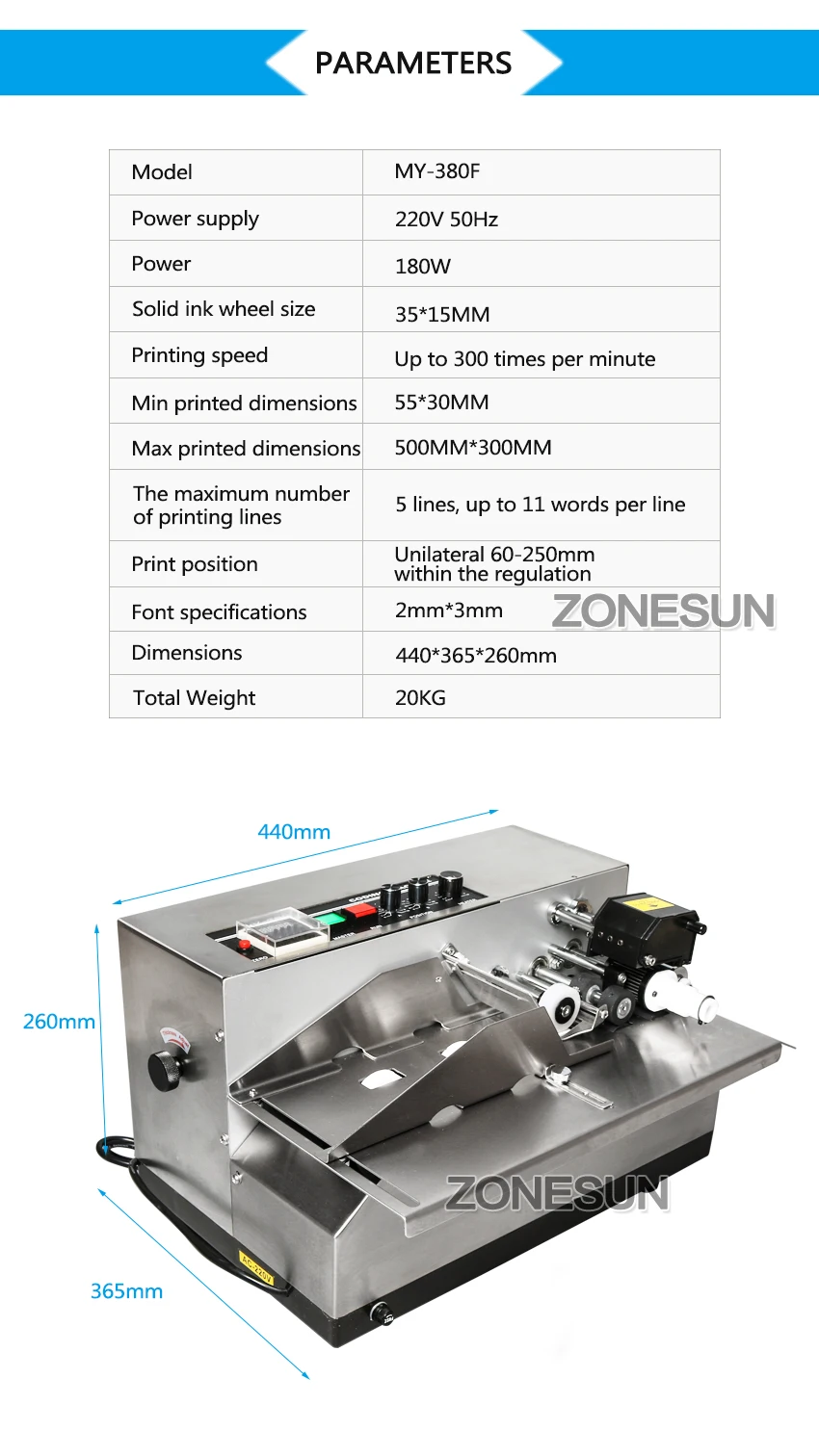 ZONESUN MY380 чернил рулон кодирования машины, непрерывная кодировки, принтера, производить машины печати даты, твердые чернила кода принтер 220 В