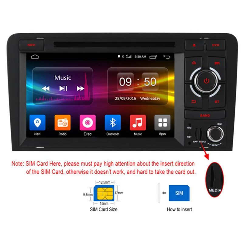 Cheap 1024X600 Octa 8 Core 2GB RAM Android 6.0 4G SIM LTE Wifi Car DVD Player for AUDI A3 2002-2011 GPS Navigation Radio Stereo System 5
