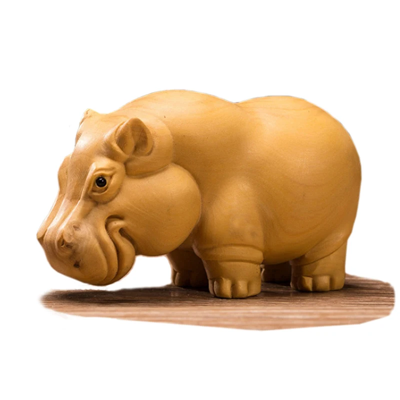 Decorative Arts Handmade Carved Poplar Wooden Hippoin Figurines