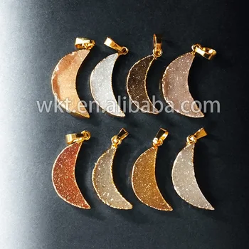

Natural druzy at gate crescent moon pendants, tiny charming druzy crescent moon pendant, single loop druzy half moon pendants