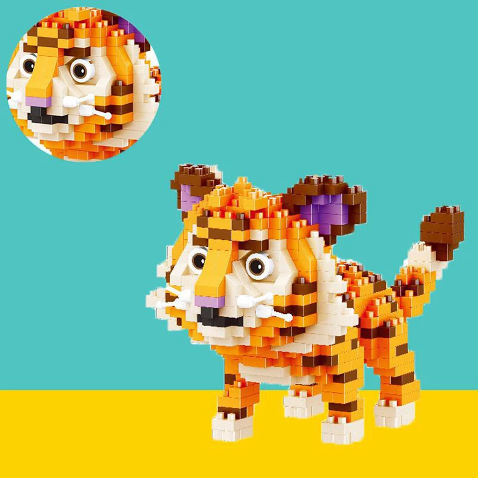 

Cute Animal Building Blocks for Kids Tiger Model Mini Diamond Micro Brick Plastica Stacking Toys World Gift