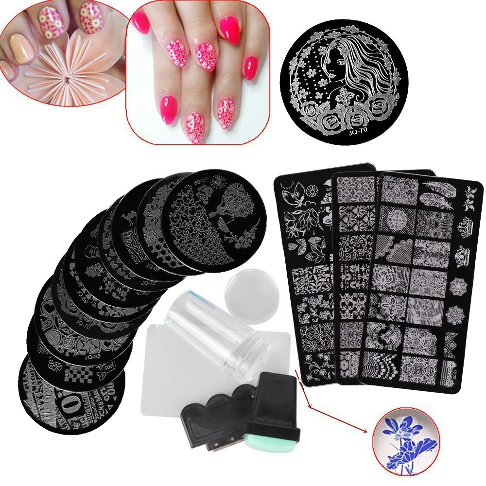 Biutee 13Pcs Nail Art Stamp Template Image Plate Nail Stamping Plates Set with Nail Art Stamper Scraper Sets 4pcs christmas halloween owl 4 design stainless steel nail plates nail art image konad print stamp stamping manicure template