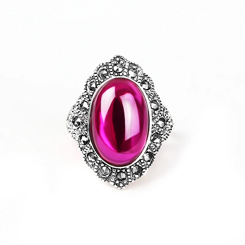 

YY Fine Jewelry Sterling Thai Silver 925 Semi-precious Stone Rose Ruby Party Engagement Wedding Woman Oval Luxury Exquisite Ring
