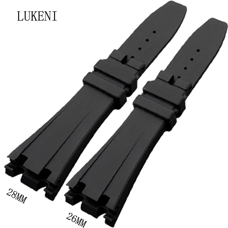 

LUKENI 26MM 28MM Black Dust Sweat ProofRubber Men's Watch Band Strap Bracelet For AP ROYAL OAK Watch With LOGO Without Buckle