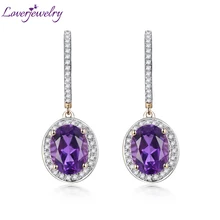Привлекательный 3.75Ct Овальный Фиолетовый аметист серьги с натуральным с украшением искусственными бриллиантами 14Kt из чистого золота Лидер продаж 7x9 мм ER0002