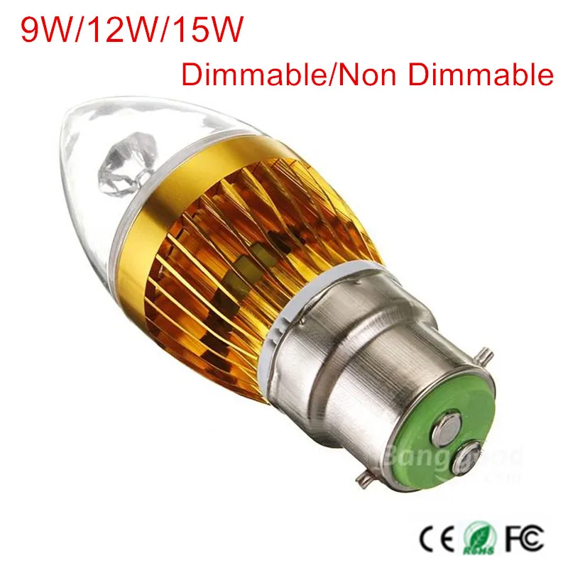 

B22 9W/12W/15W AC110-240V Dimmable Sliver/Gold Body LED Bulb Lamp Candle Light Spotlight Warm/Natural/Cold White indoor light