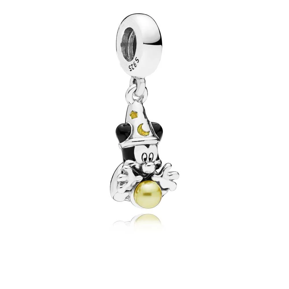 

2018 New Genuine 925 Sterling Silver Sorcerer Mickey Dangle Charm Pendant Fit Original Pandora Bracelet Bangle Charm DIY Jewelry