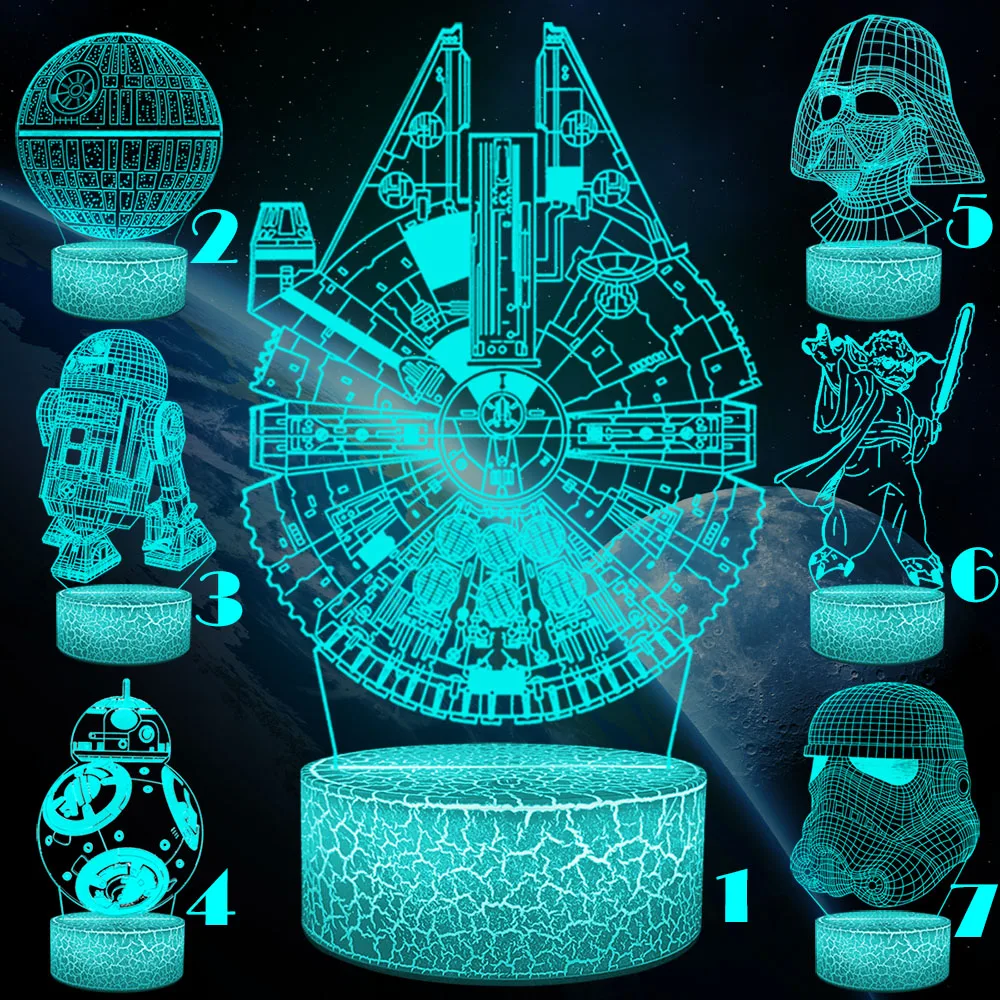 VCity Death Star War Yoda 3D Night Light Creative Illusion Visual BB8 Lamp Led Bedroom Decoration