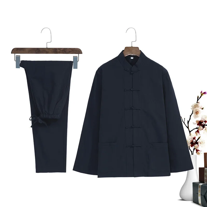 Мужской осенний серый костюм кунг-фу, китайский стиль, Wu Юбка Shu& брюки, хлопковые комплекты, лидер продаж, одежда для Тай-Чи, M-4XL