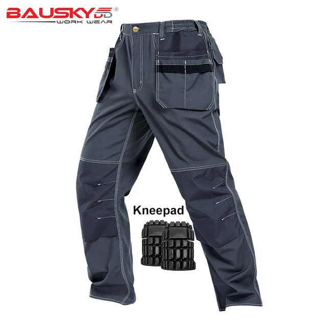 Men Work Pants Multi pockets Tool Trousers With Removable Eva Knee pads