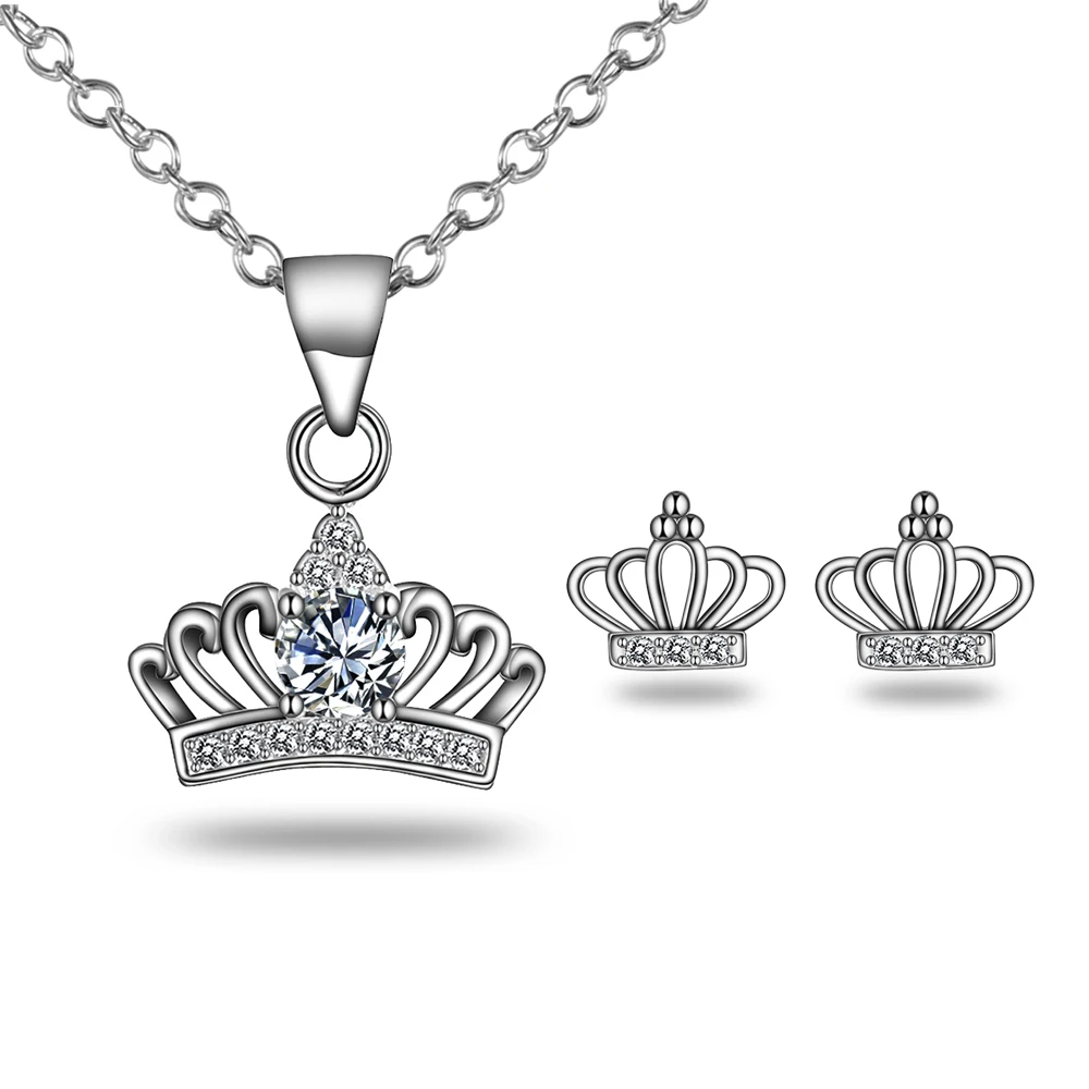 

Women's Full Cubic Zirconia Filigree Crown Bridal Necklace Earrings Jewelry Set