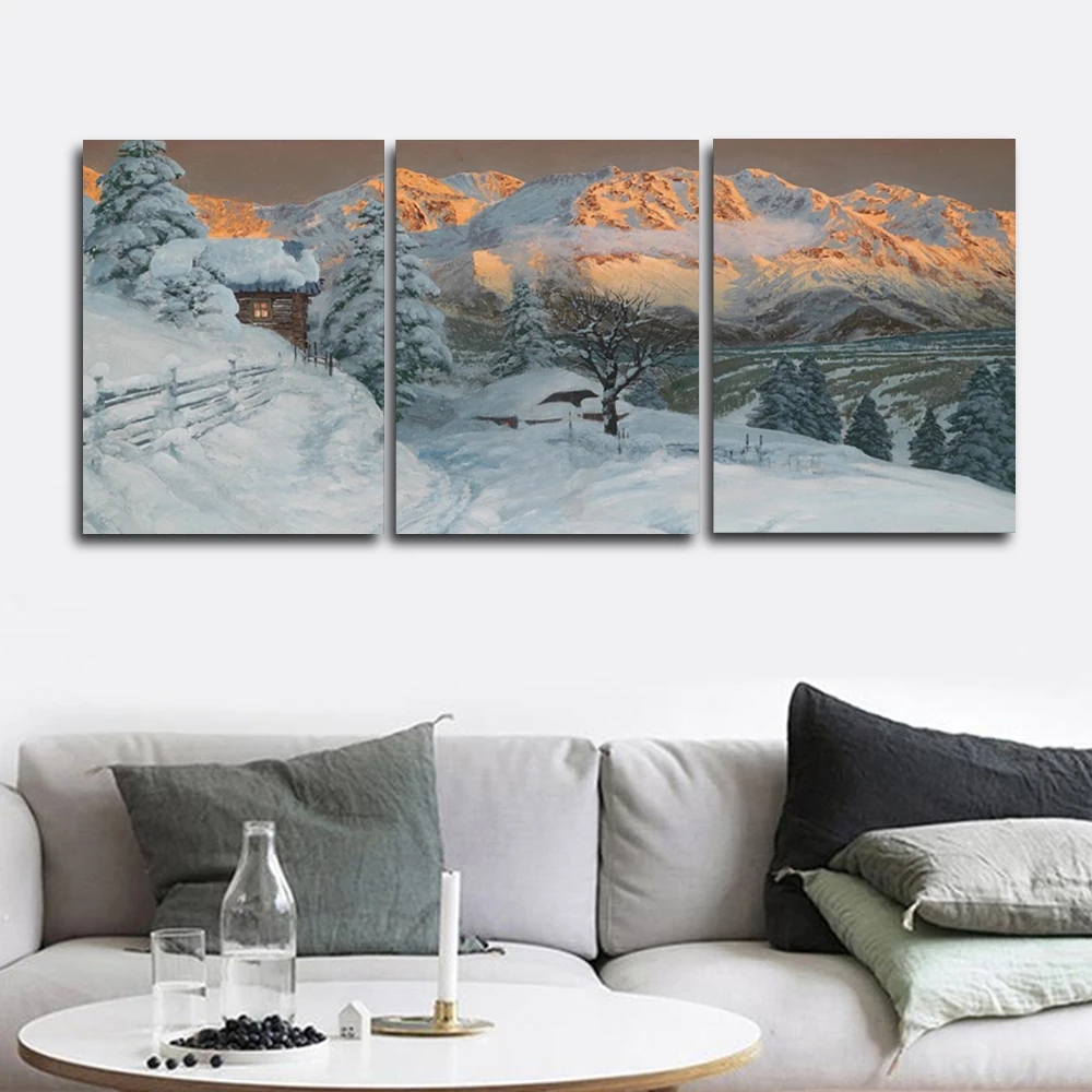 

Village Snow Winter Wall Picture Poster Print Canvas Painting Calligraphy Decor for Living Room Bedroom Home Decor Frameless