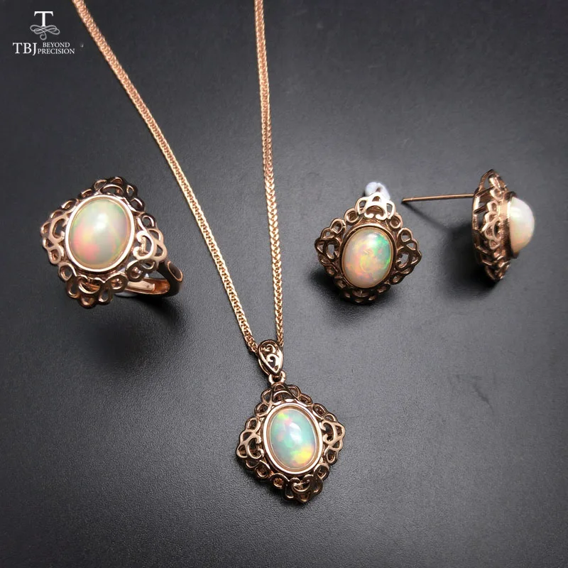 TBJ, 100 natural opal jewelry set in 925 sterling silver with gift box