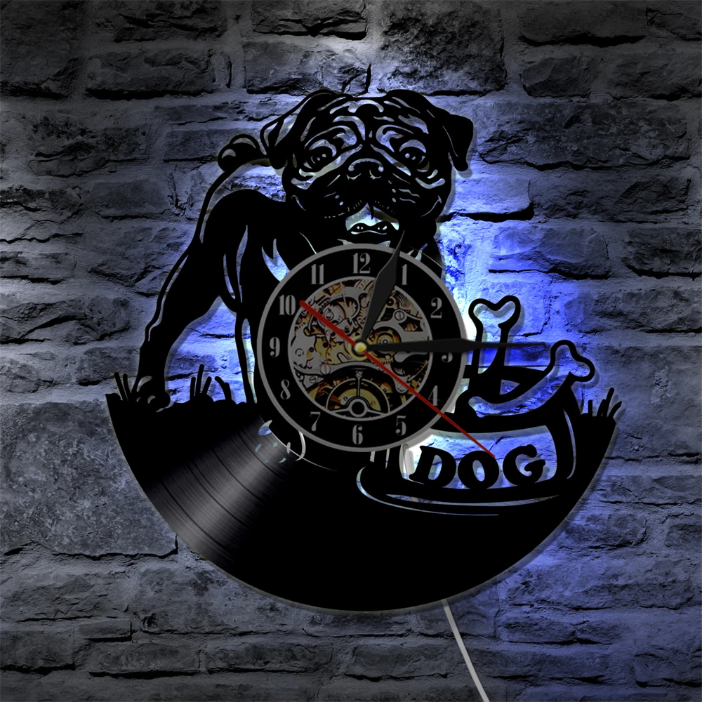 1Piece Cute English Bulldog Modern LED Hanging Lamp Pug Dog Puppy Animal Wall Watch Decorative Lighting Vinyl Record Wall Clock 1Piece Cute English Bulldog Modern LED Hanging Lamp Pug Dog Puppy Animal Wall Watch Decorative Lighting Vinyl Record Wall Clock