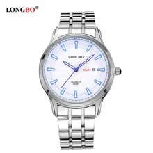 LONGBO мужские часы Лидирующий бренд Роскошные мужские часы Стальные кварцевые часы ежедневный датированный календарь Мужские наручные часы Reloj Hombre 80087