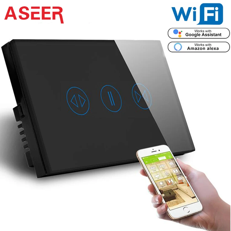 

ASEER US Smart WIFI Curtain Switch 2.4GHz,smart home system Roller Shutter Switch,Alexa & Google Assistant Voice Control Switch