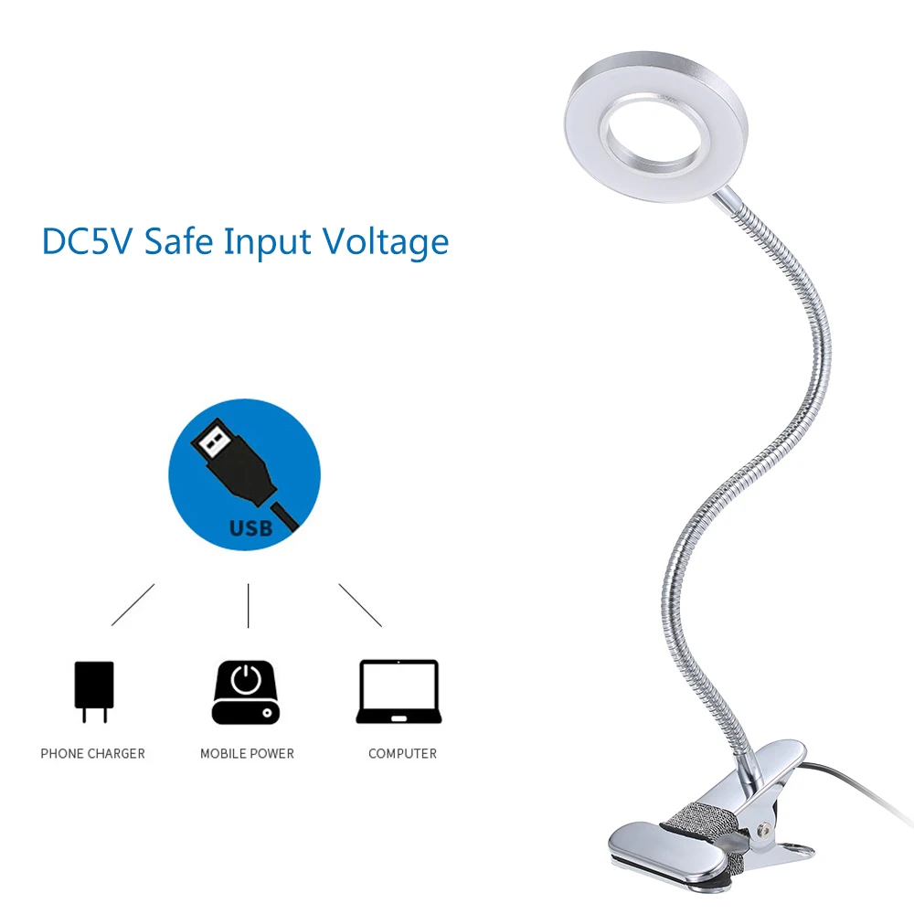 DC5V 5 Вт 36LED зажим Настольная лампа с питанием от USB Управляется 3 Свет Цвета памяти Функция для Спальня Гостиная Studyroom офисные