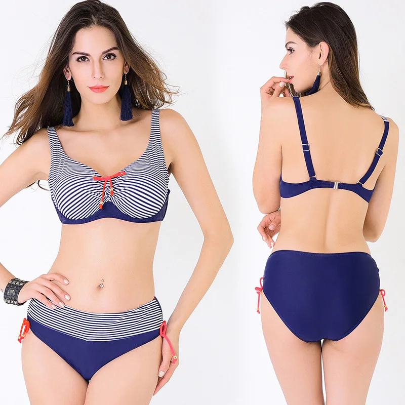 

2018 Women Sexy Bikini Set Swimsuit Brazilian Padding Beachwear stripe Bathing Suits Push Up Backless Summer Swimming Wear
