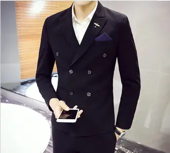 

Spring and autumn Korean version of the men's simple double-breasted three-piece suit Men's trend business casual suit set