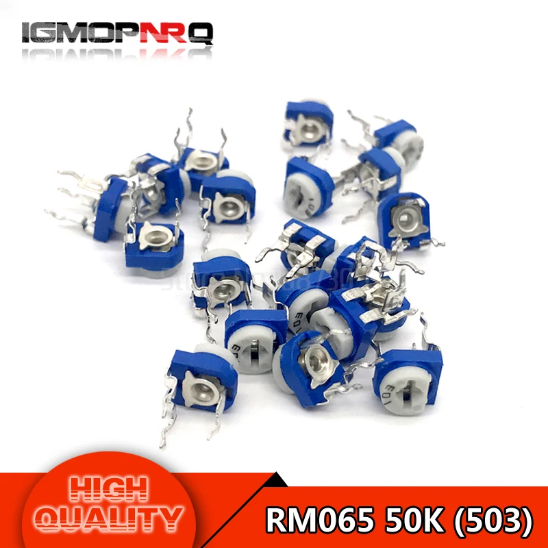 

50pcs RM065 RM-065 50K ohm 503 Trimpot Trimmer Potentiometer horizontal Blue and white potentiometer
