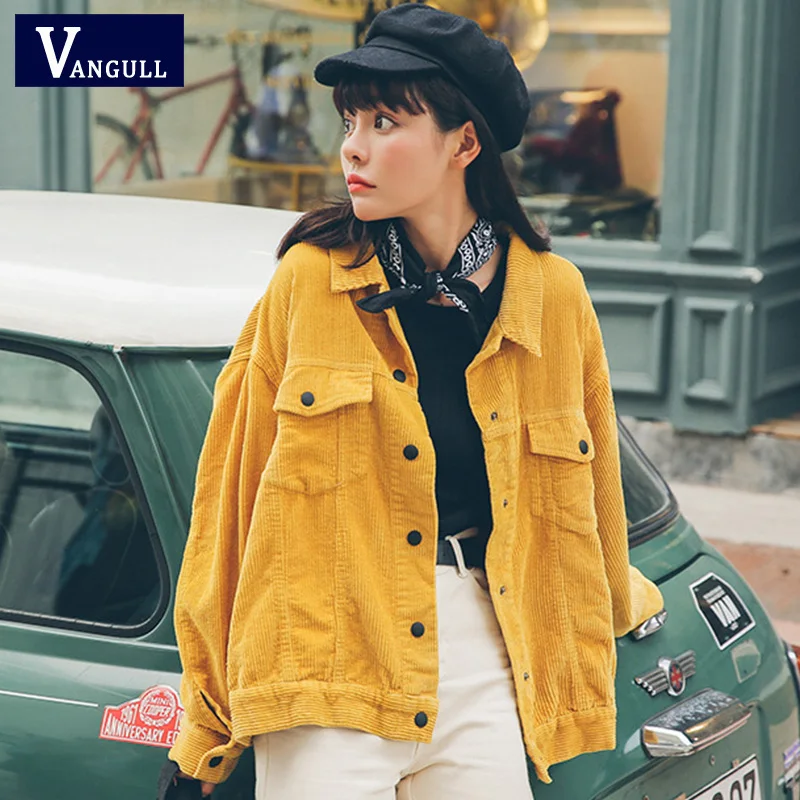 

Vangull New 2019 Women Bomber Jacket with Pockets Cotton Corduroy Jacket Women Basic Coats Stylish Slim Fit Fashion Outerwear