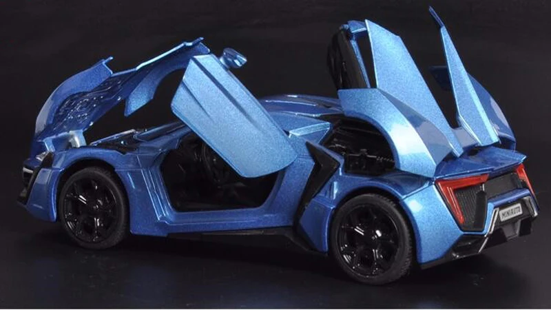 1/32 масштабная литая под давлением Модель автомобиля игрушки синий Lykan Hypersport модель автомобиля с светильник и звуком коллекции подарков