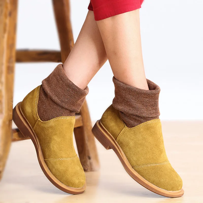 

AARDIMI Designer Genuine Leather Winter Boots Women Ankle Boots Slip On Round Toe Spring Autumn Flats Chelsea Boots Woman