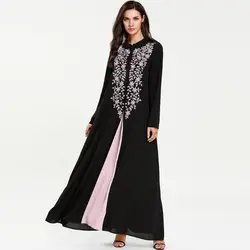 Мода вышивка мусульманская Абая арабская Мода musliмач халат syari полная длина поддельные две части мусульманские платья Рамадан Абая wq1542