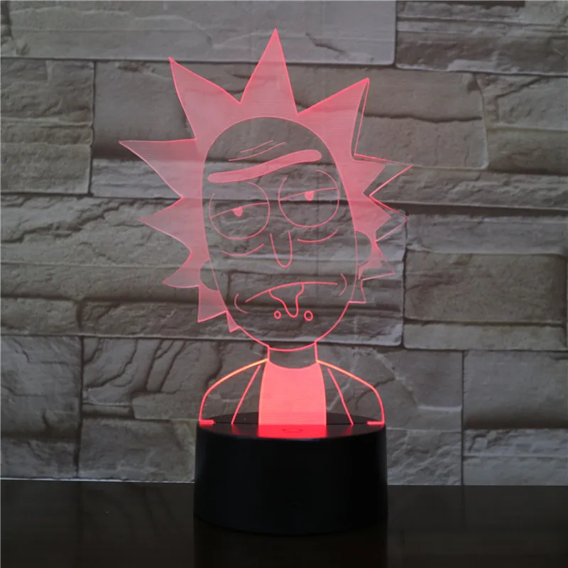 GX2002 мультфильм Рик Морти 3D настольная лампа RGB переменчивая лампа настроения 7/16 цвет светильник трещины шаблон База Прохладный ночной Светильник детский подарок