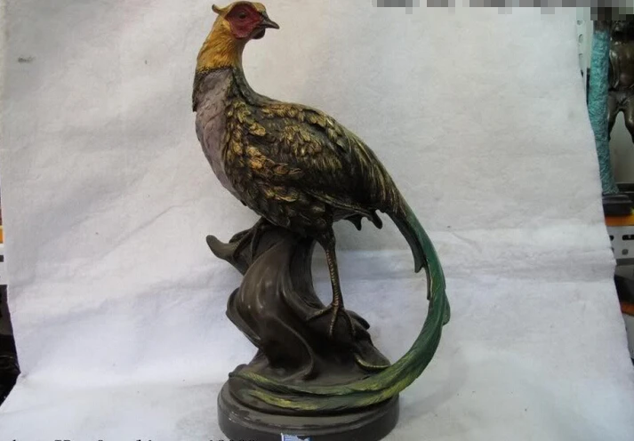 

USPS to USA S0549 18 Chinese Pure Bronze Copper Painted Feng Shui pheasant phoenix Bird Art Statue B0401