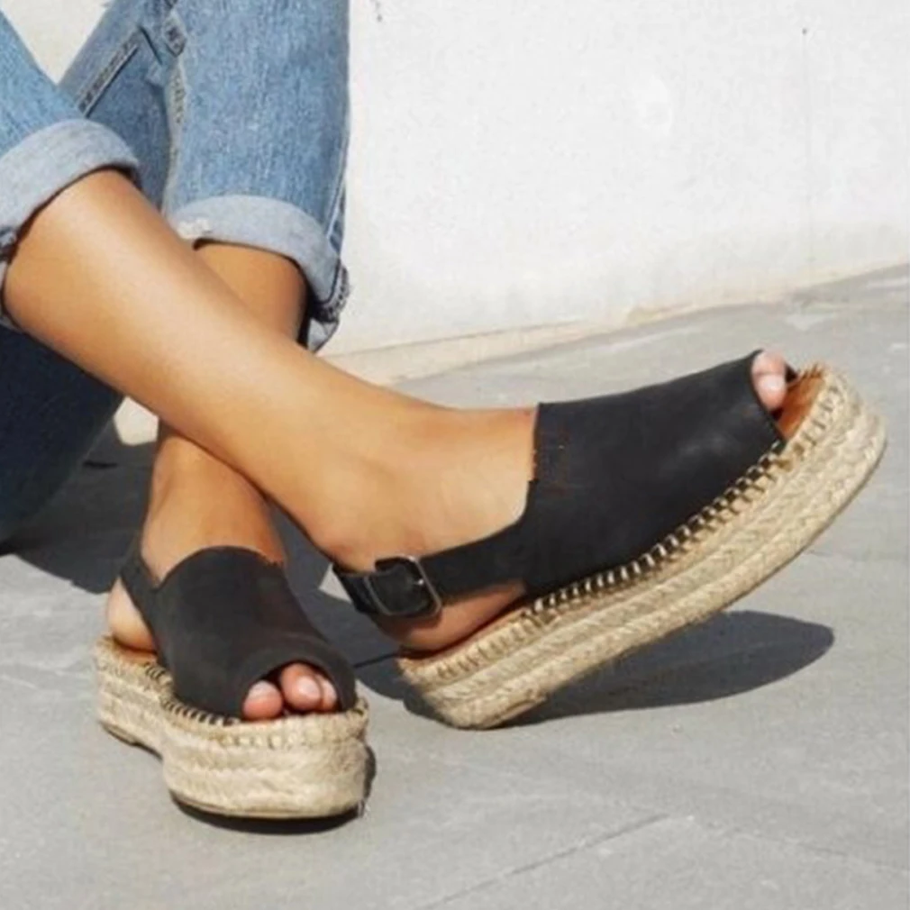 Women Sandals 2019 Platform Sandals Wedges Shoes Ladies Peep Toe Gladiator Sandalias Mujer Summer Shoes Linen Wedge Heel Sandals