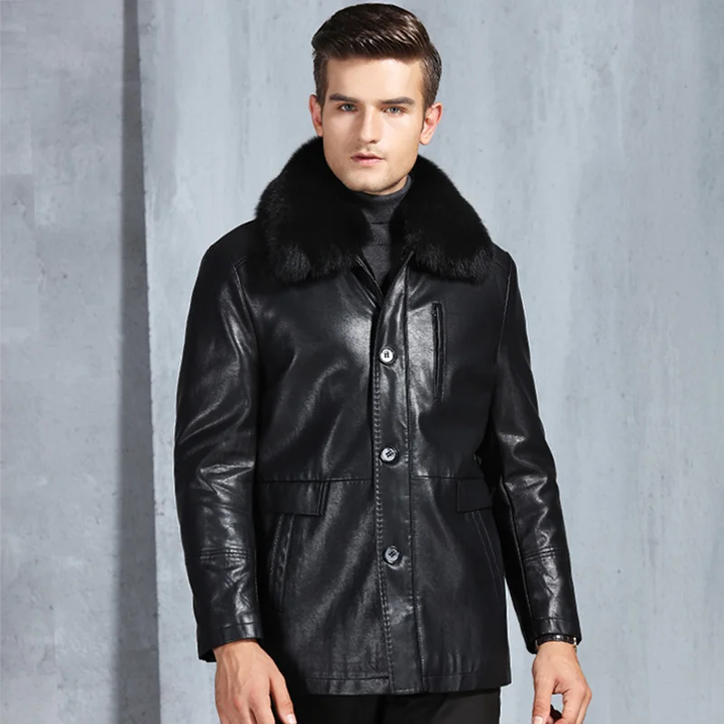Новинка 100% роскошная Зимняя Теплая мужская кожаная куртка chaqueta cuero hombre