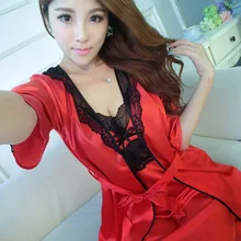 Комплект из 2 предметов из искусственного шелка для женщин, ночная рубашка, атласная пижама для женщин, Пижама для женщин, сексуальная ночная рубашка, халат, набор, кимоно, одежда для сна