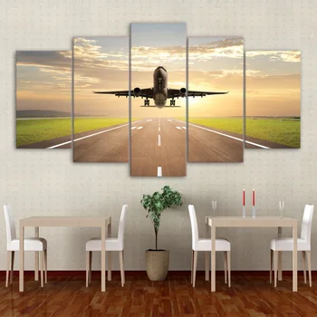 

5 Piece Wall Art On Canvas HD Taking Off Plane Modular Modern Home Decoration Image Paintings For Living Room