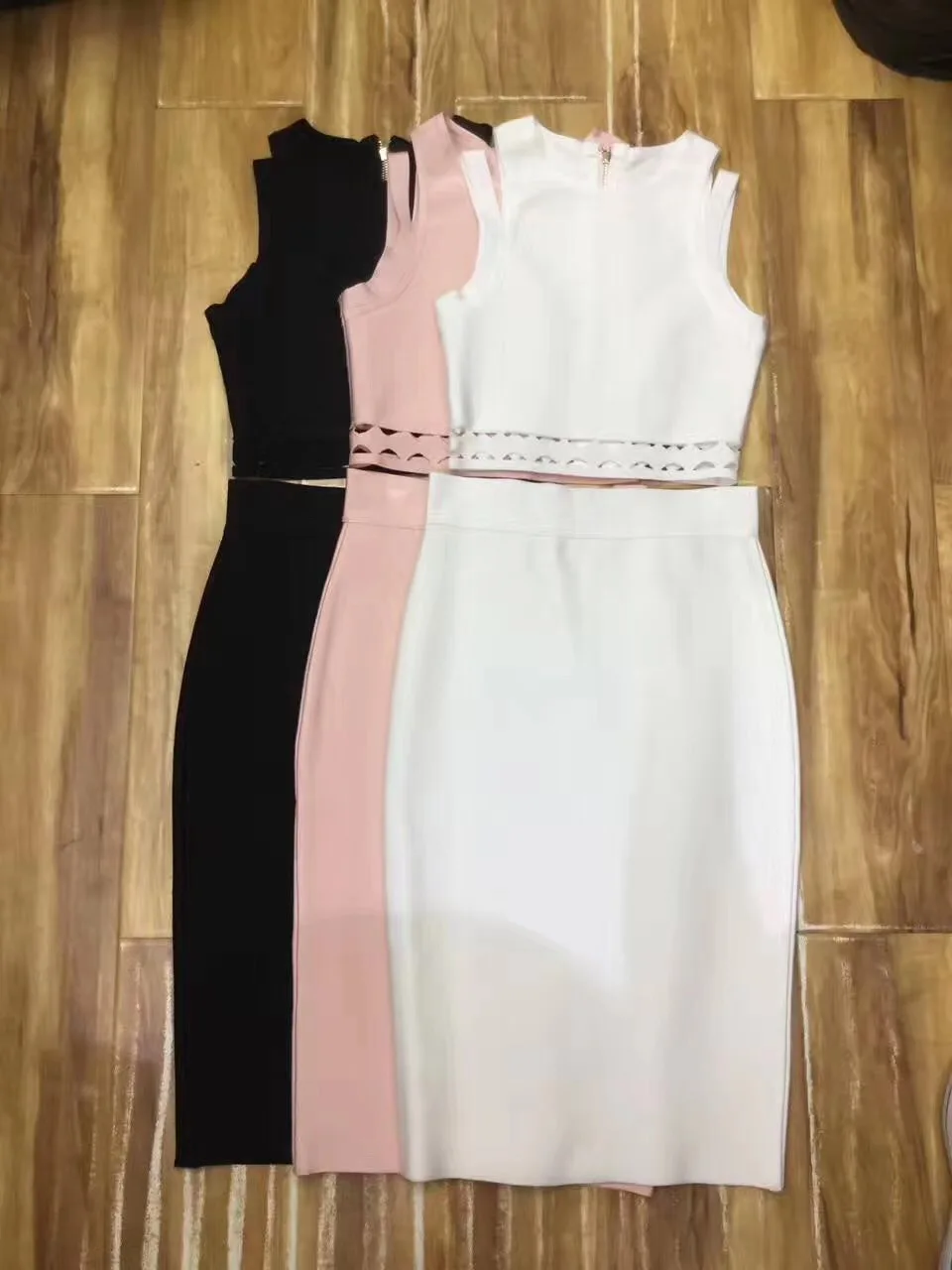 

2017 new sexy women summer party bandage dresses 2 two pieces set sleeveless celebrity bodycon dress dropshipping