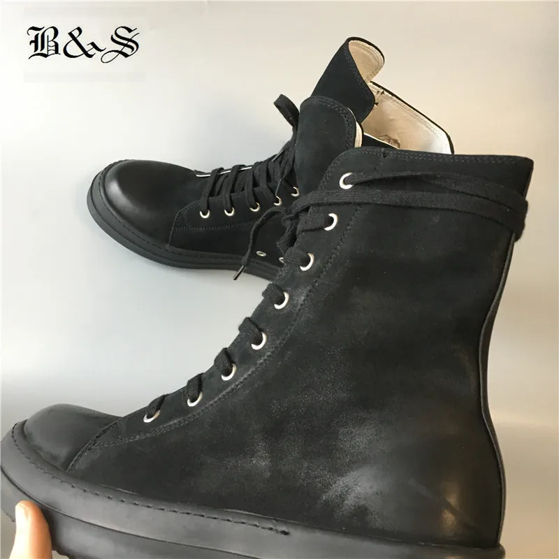Zapatillas Calle Nobuk Retro Altas Y Botas Planas Vaca Exclusivos Picture As Real Zapatos De Vintage A Mano Negro Cordones Cuero Con Hechos Deporte w6Y5qSq