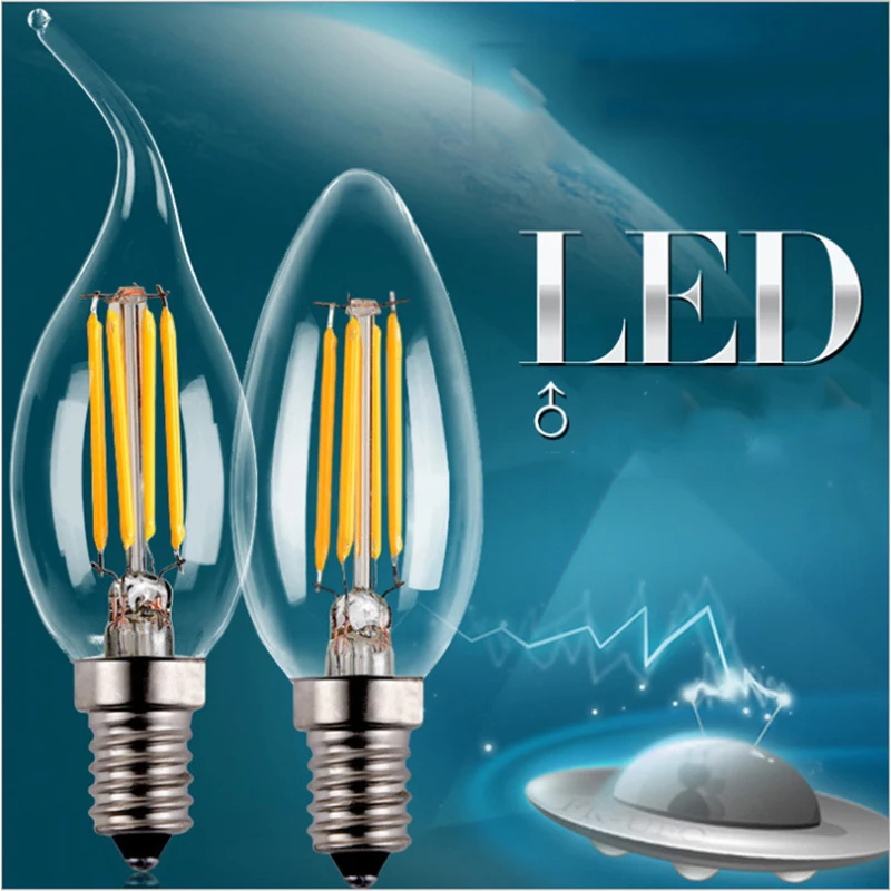 Ampoule Led E14 LED Candle Lamp Tail Tip Edison Retro 2W 4W Glass Bulb