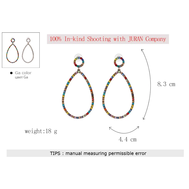 JURAN Модные Разноцветные Кристальные Висячие серьги для женщин трендовые рождественские подарки для девушек Висячие массивные Свадебные украшения