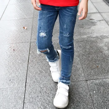 

Fashion Girls Ripped Jeans Spring Summer Fall 2019 Trend Denim Trousers 6-15T Kids Child Hole Pants Girl Pockets Cowboy Toddler